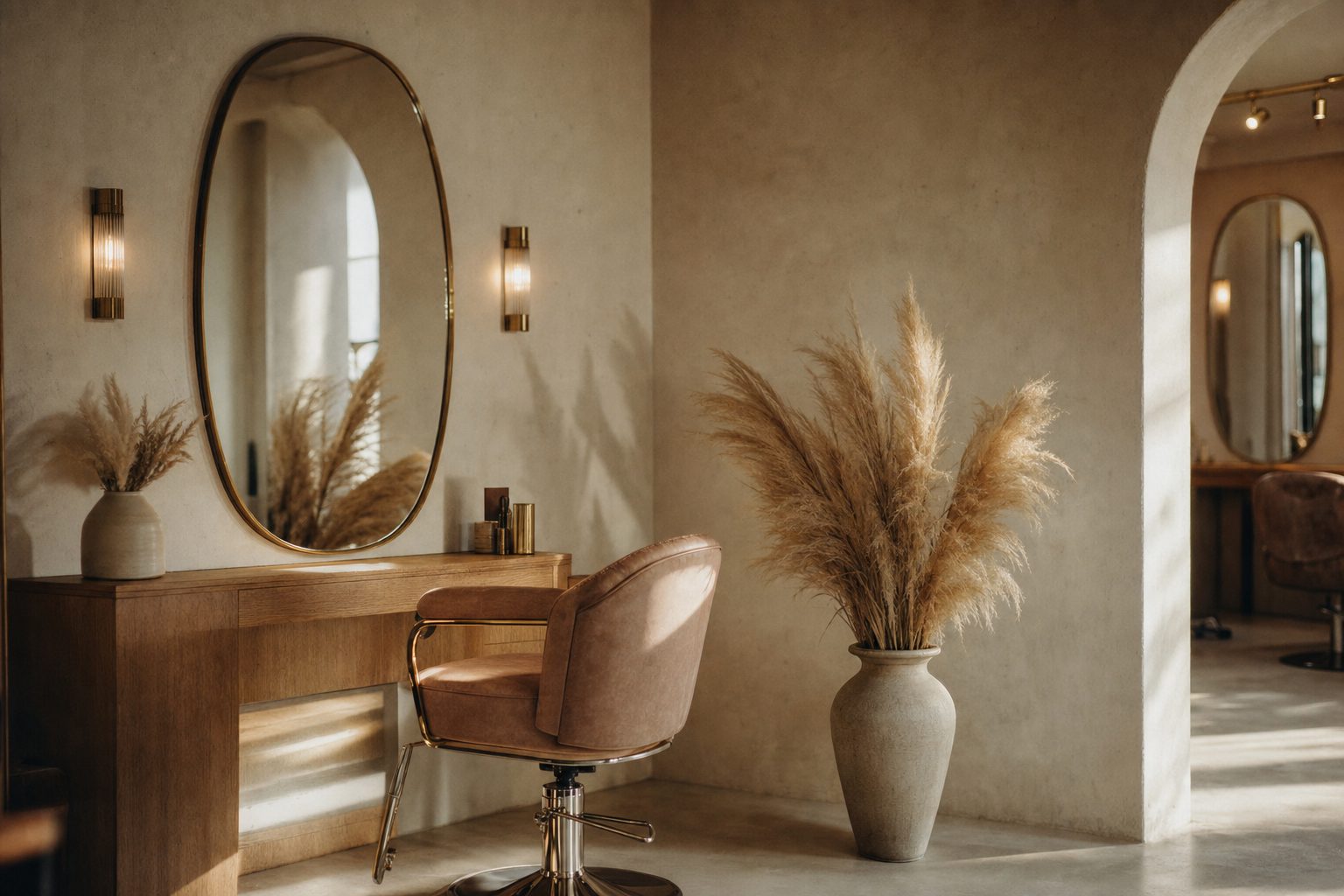 Warm minimal hair studio with natural light